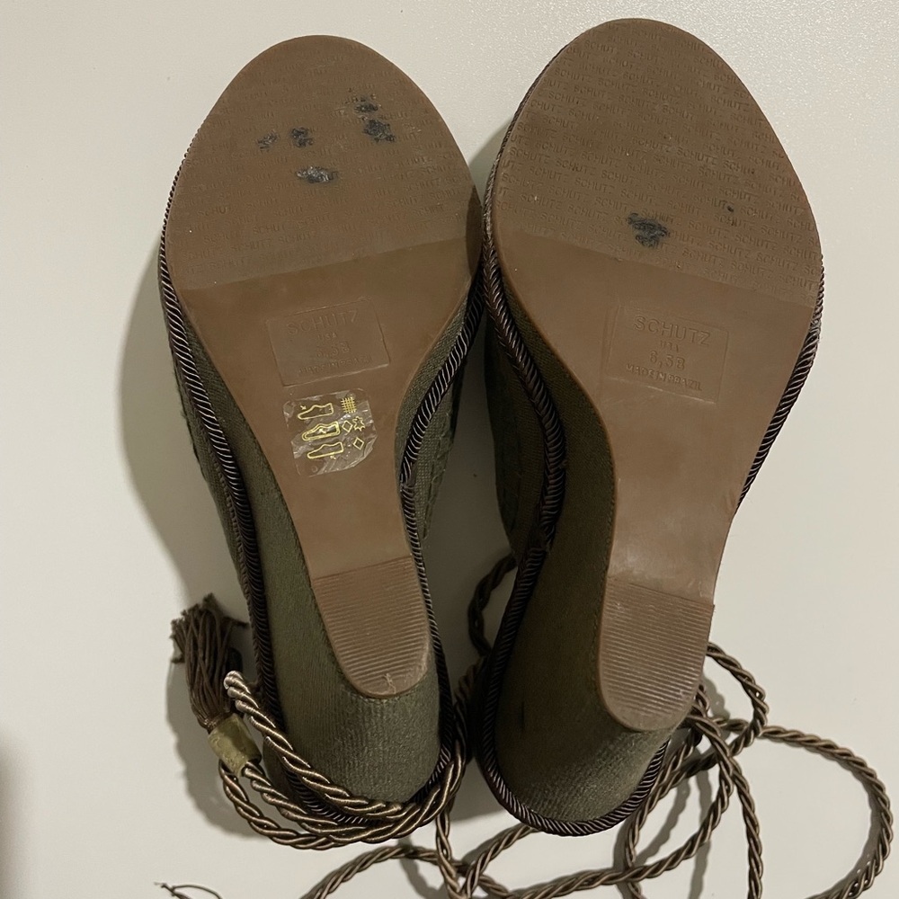Schutz canvas rope-tie wedge sandals olive green shoes - Picture 5 of 5